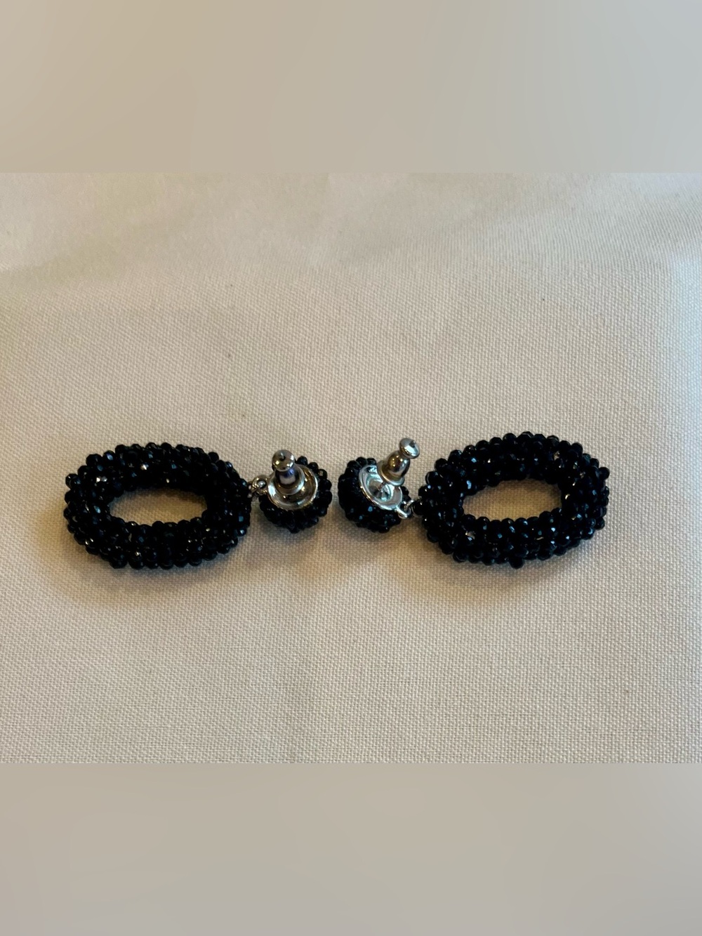 Vintage Black Beaded Hoop Drop Earrings - Women Jewelry - Picture 12 of 16